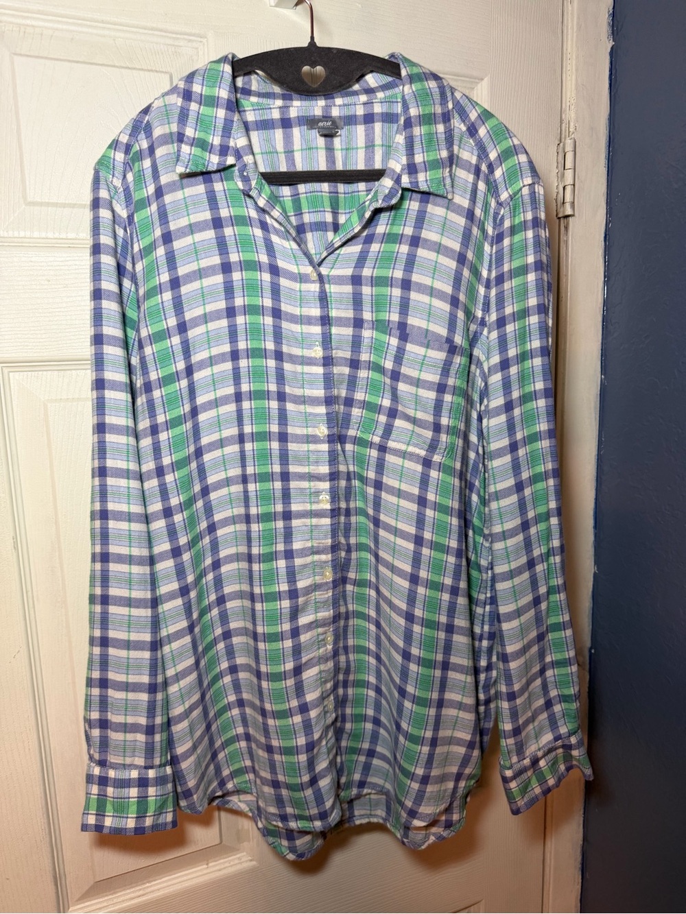 Aerie Plaid Button-Down Shirt in Blue, Green & White